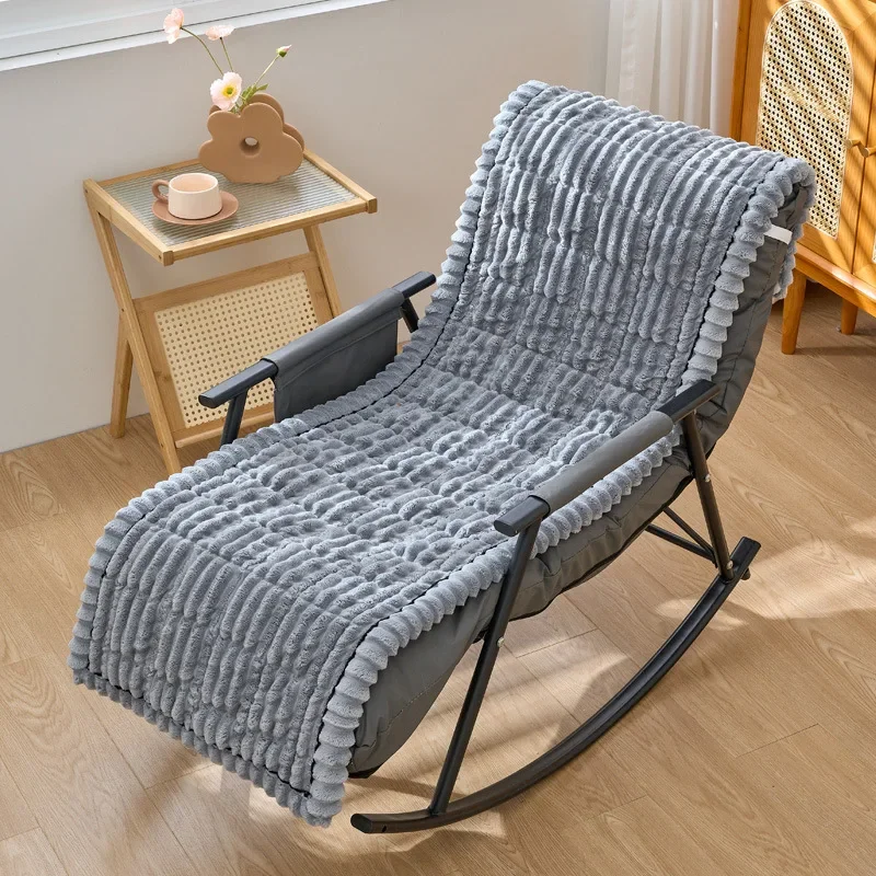 Soft Flannel Surface Lounge Chair Cushion Thickened Velvet Striped Cotton Slipcover Excellent Warmth Rocking Chair Seat Bolster