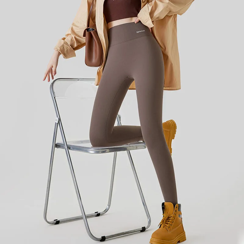 سراويل نسائية عالية الخصر من جلد القرش مطبوعة بحروف للخريف والشتاء من صوف الضأن السميك الدافئ ملابس الشارع الصلبة يغطي الرجل بدون أثر #3