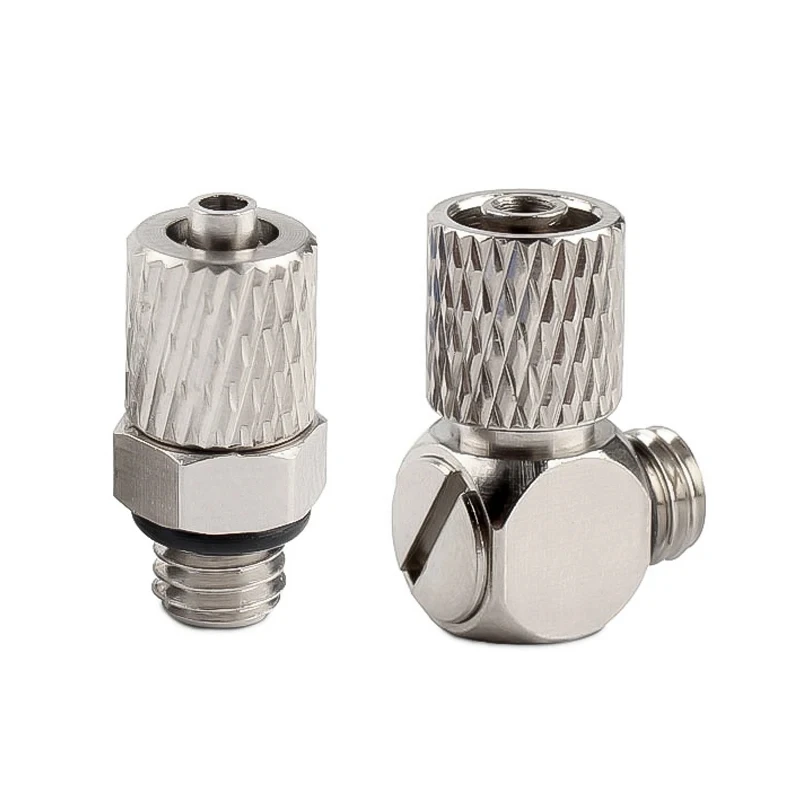 Encaixe rápido da mangueira de ar da tubulação pneumática, Mini conector, Latão niquelado, Rosca Macho PL6M5, Tubo M3 M6, 4mm, Cotovelo de 6mm, 5 peças