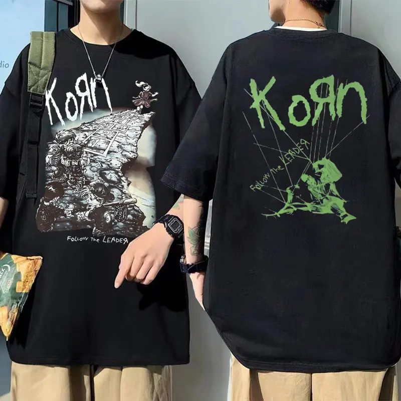 Rock Band Korn Ftl 25 Follow The Leader Graphic T Shirt Men Women Gothic Casual Oversized Tees Male T-shirts Mens Vintage Tshirt