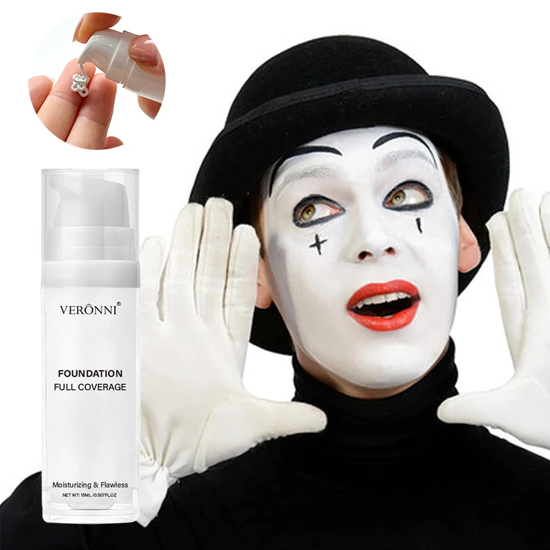 Crème tonifiante liquide blanc pur pour Halloween, 3 pièces, fond de teint assorti, correcteur, Cosplay Clown blanc, peinture pour le visage et le corps, décoloration
