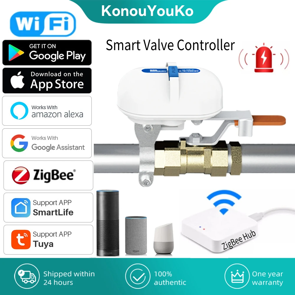 

Tuya Smart Home Zigbee WiFi Smart Water Valve Water Heater Gas Valve Garden Faucet Sprinkler Timing Controller for Alexa Google