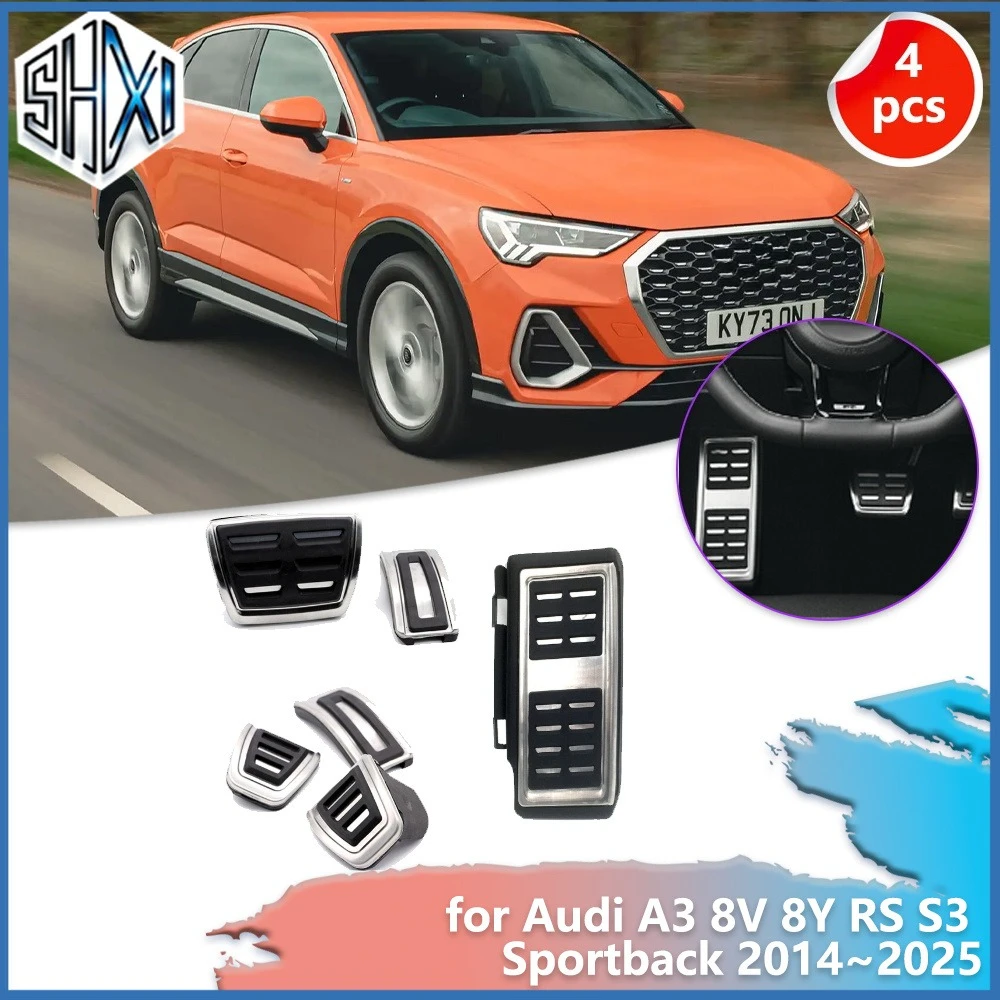 Car Gas Brake Pedal for Audi Q2 SQ2 Q3 F3 RS S-Line Sportback 2018~2025 Rubber Anti-Slip Footrest Foot Pedals Cover Accessories