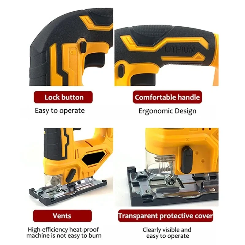 Cordless Jig Saw Electric Jigsaw 3 Gears Portable Multi-Function Woodworking Power Tools for Dewalt 18V 20V Battery