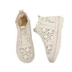 New Women's Breathable Mesh Summer Shoes Lace Walking Shallow New Solid Non Slip Casual Boots 35-40 2024 Knit Boot Lace Shoes