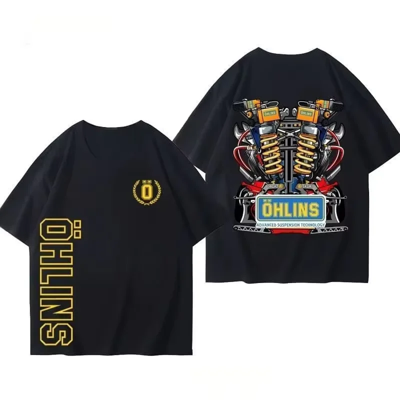 2026 New Y2K Aesthetic Retro Ohlins Motorcycle Shock Absorber Racing Graphic Pattern High-Quality Casual Unisex Summer T-Shirt