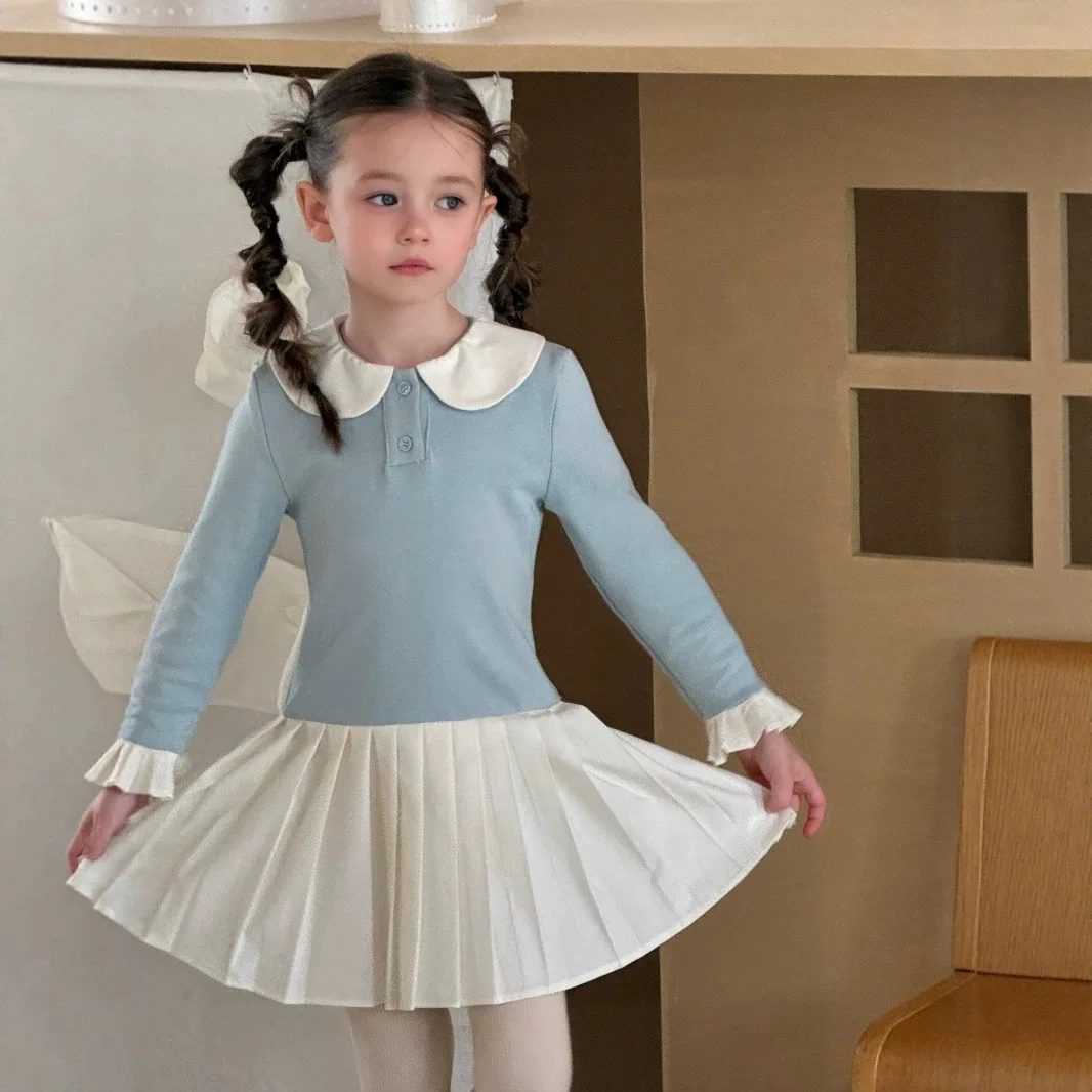 Girls' Dress 2026 Autumn and Winter New Children's Clothing Korean Style Girl Baby College Sweet Doll Collar Knit Dress