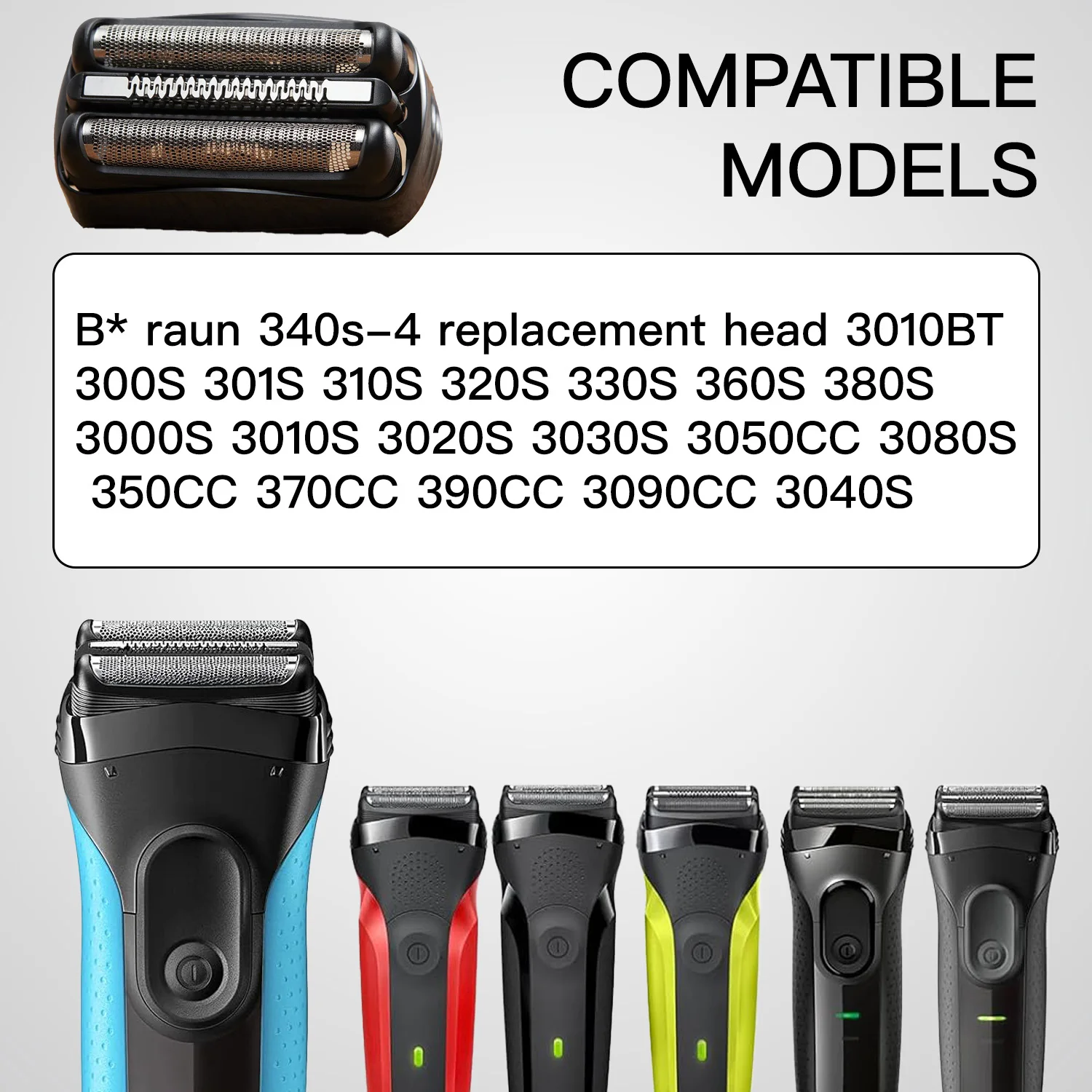2PCS Replacement Shaver Heads for Braun Series 3 Wet and Dry Replacement Head Foil Compatible with Braun Razor 300s,301s,310s
