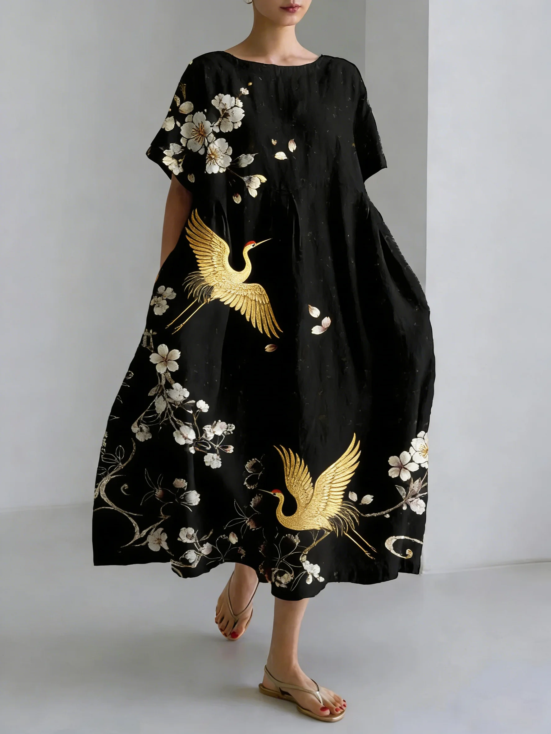 

Tangerine orange Women's oversized woven summer printed casual dress Tangerine orange