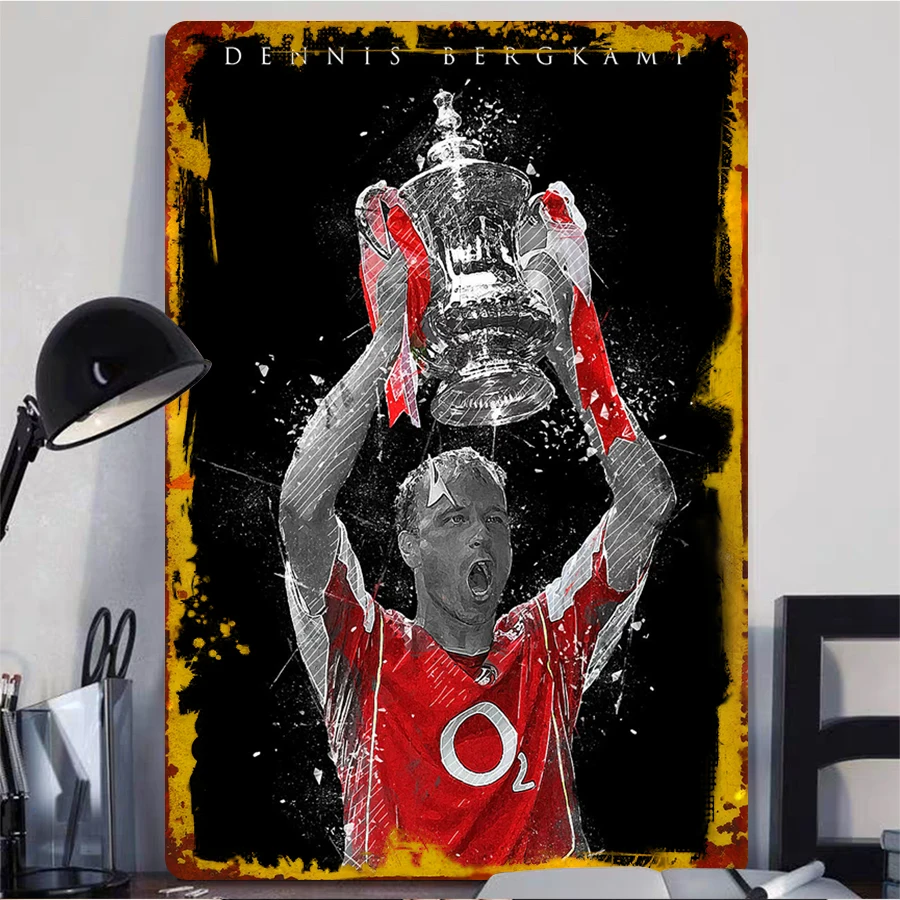 Dennis Bergkamp Legendary Trophy Lift Metal Wall Art Football Decor for Fans Mancave Collectible Gift