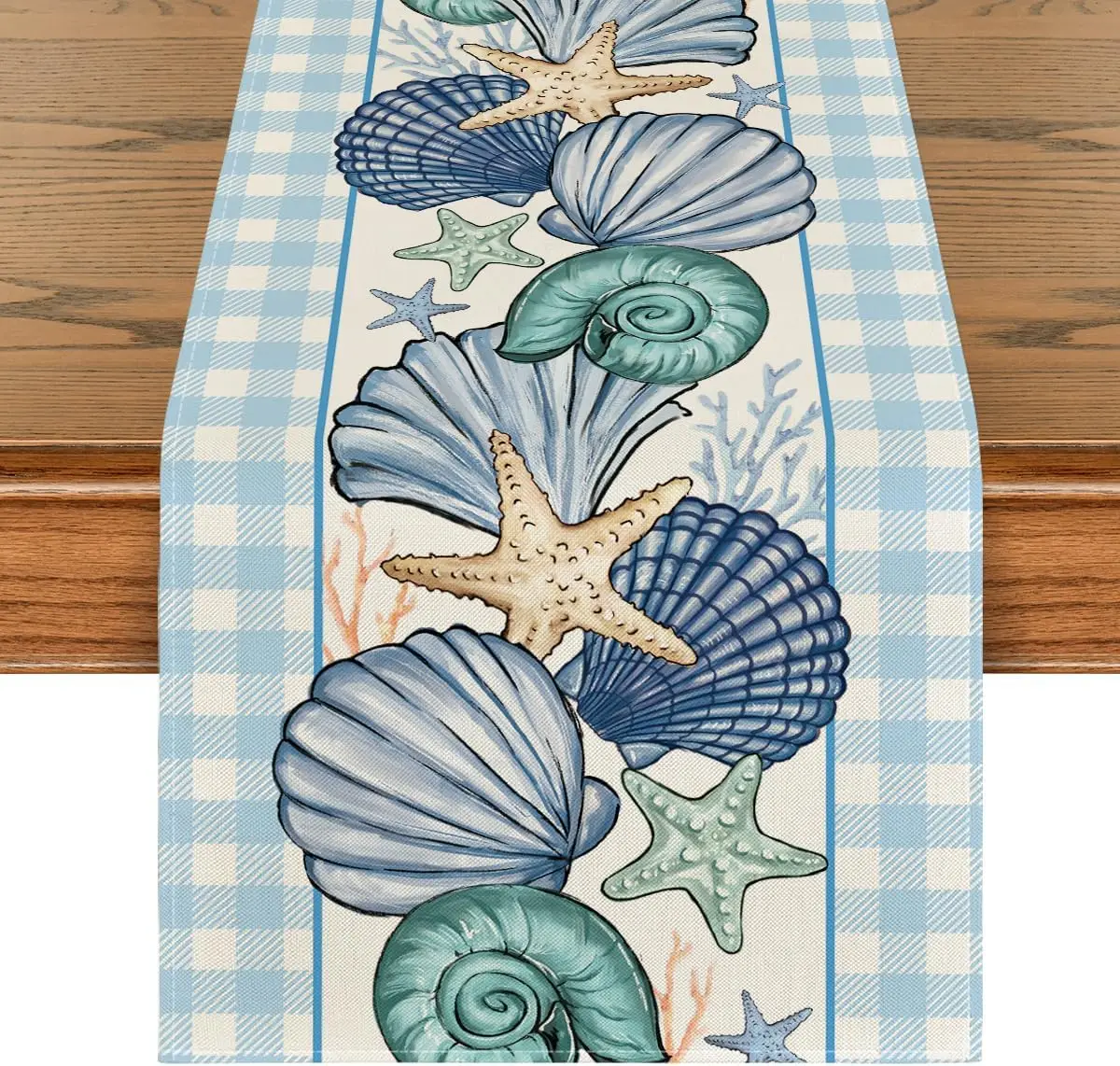 البحر قذيفة نجم البحر الصيف الكتان الجدول العدائين الموسمية المحيط المطبخ طاولة طعام ديكور مزرعة عطلة حفل زفاف ديكور #5