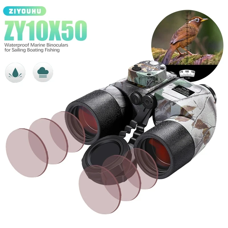 ZIYOUHU-Telescope with High Magnification, Camouflage Night Vision, Navigation Range Compass, Waterproof Telescope, 10x50