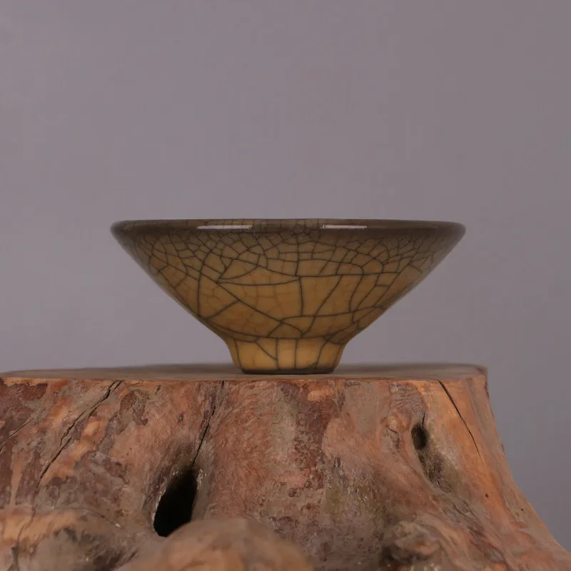 Song Dynasty Ge Ware Yellow Gold Wire Iron Thread Conical Cup Iron Body Replica Chinese Porcelain Home Decor Gift