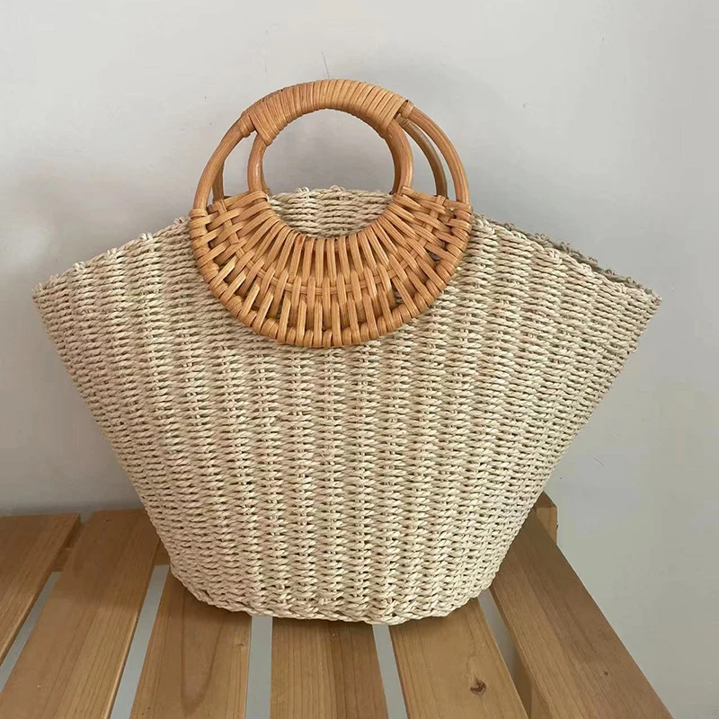 Woven Straw Women Bag 2023 Women\'s Luxury Handbags Designer Solid Color Handmade Lady Bags Bohemian Vocation Beach Female purses