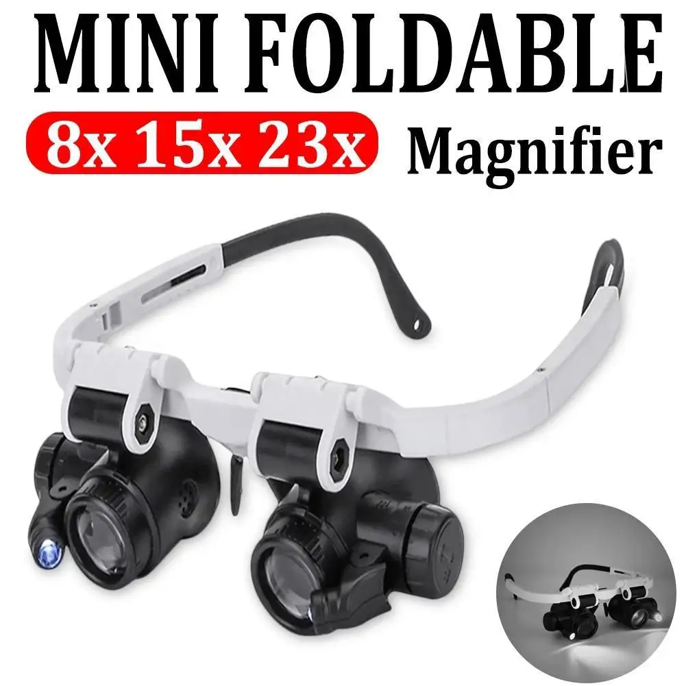 8X 15X 23X LED Watch Jeweler Repair Magnifier Head-Mounted Headband Adjustable Magnifying Head Eye Glasses Loupe Lens
