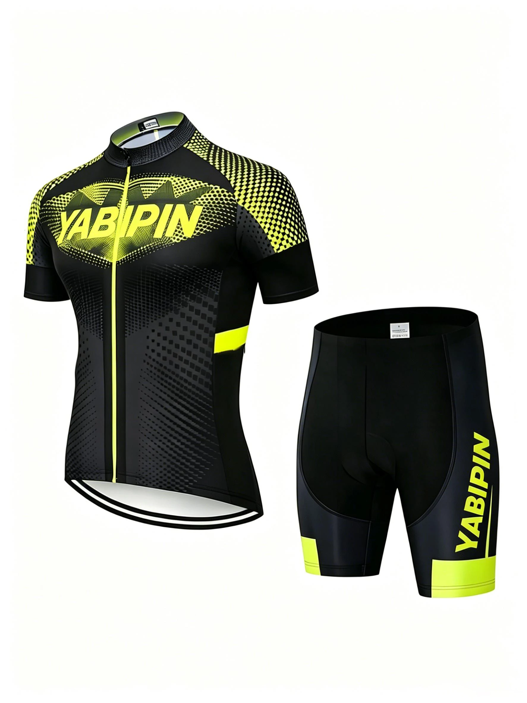 

Letter Print Men’s Cycling Jersey Set, Stand Collar Full Zip Short Sleeve Bike Suit, Breathable Quick Dry 2 Piece Sportswear
