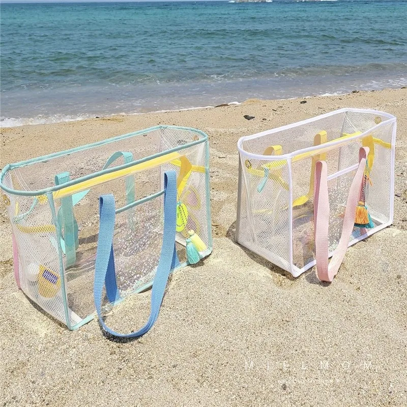 Bolsa de almacenamiento de PVC para natación, bolso de playa impermeable, transparente, de gran capacidad, de un solo hombro Simple, a la moda, para mujer