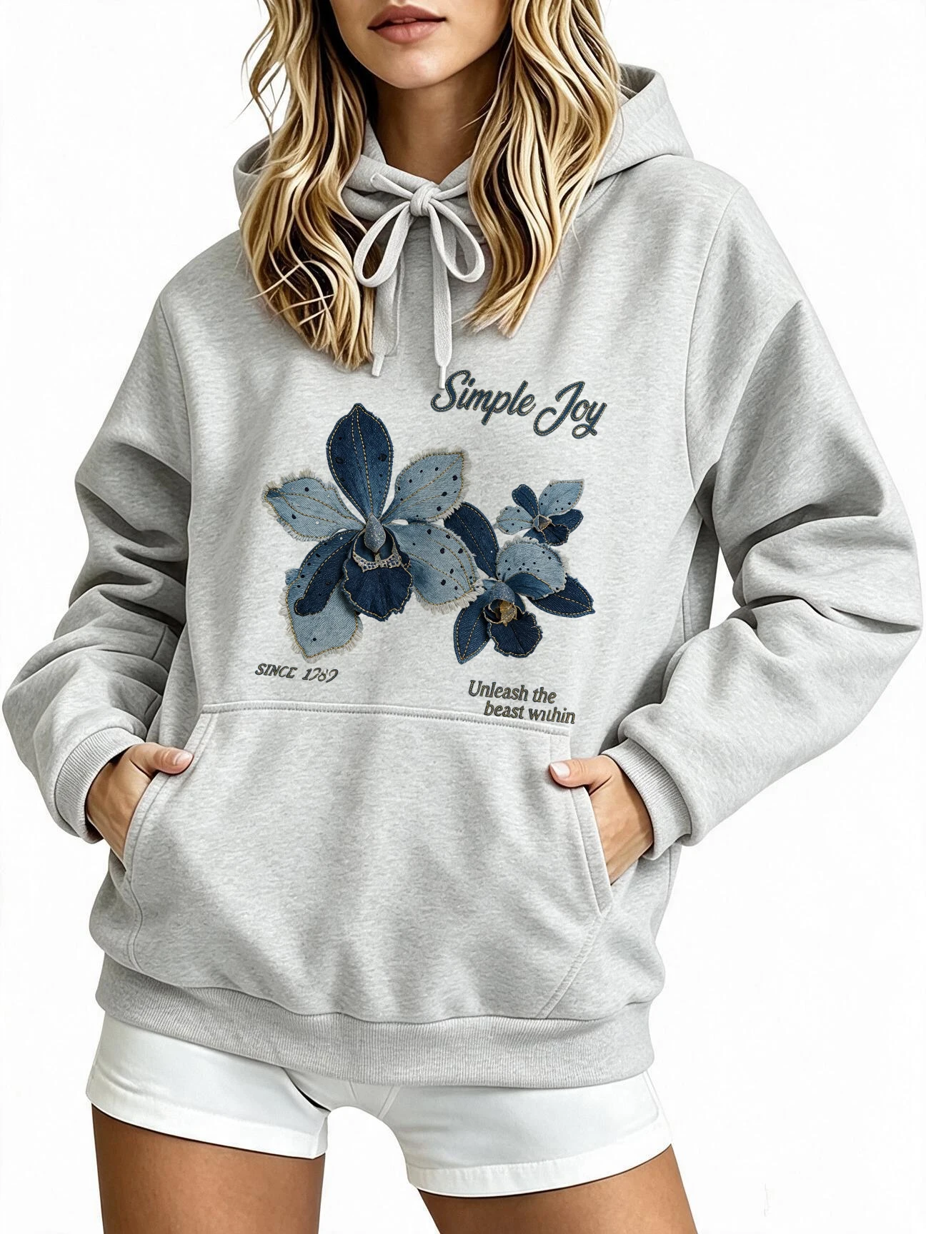 Casual Floral Print Women's Hoodies Pink Flower Graphic Sweatshirts for Daily Y2k Funny Pullovers Female Streetwear Clothes 90s