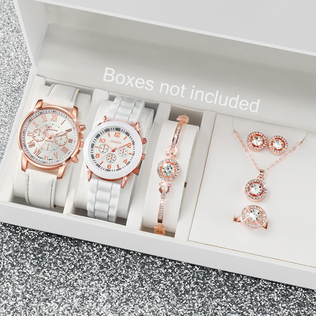 

7 Pcs/Set Female Watch Combination Set Hot New Creative Fashionable Leather Watch Silicone Watch Jewelry Set Box Not Included