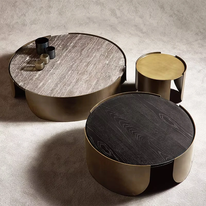 *Compact Round Wood Coffee Table, Modern Low Profile with Built-in Storage, Space-saving for Small Apartments and Studios.