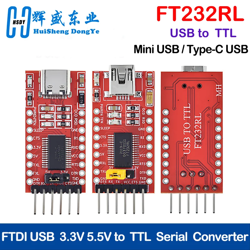 

FT232RL FT232 FTDI USB 3.3V 5.5V to TTL Serial Adapter Module for Arduino FT232 Pro Mini Port USB TO TTL 232 Mini / Type-C USB