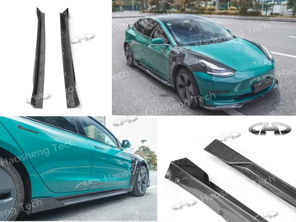 ألياف الكربون نموذج 3 اكسسوارات المصد الأمامي الناشر الخلفي الجانب تنورة الحاجز الخلفي الجناح طقم الجسم ل TSLA نموذج 3