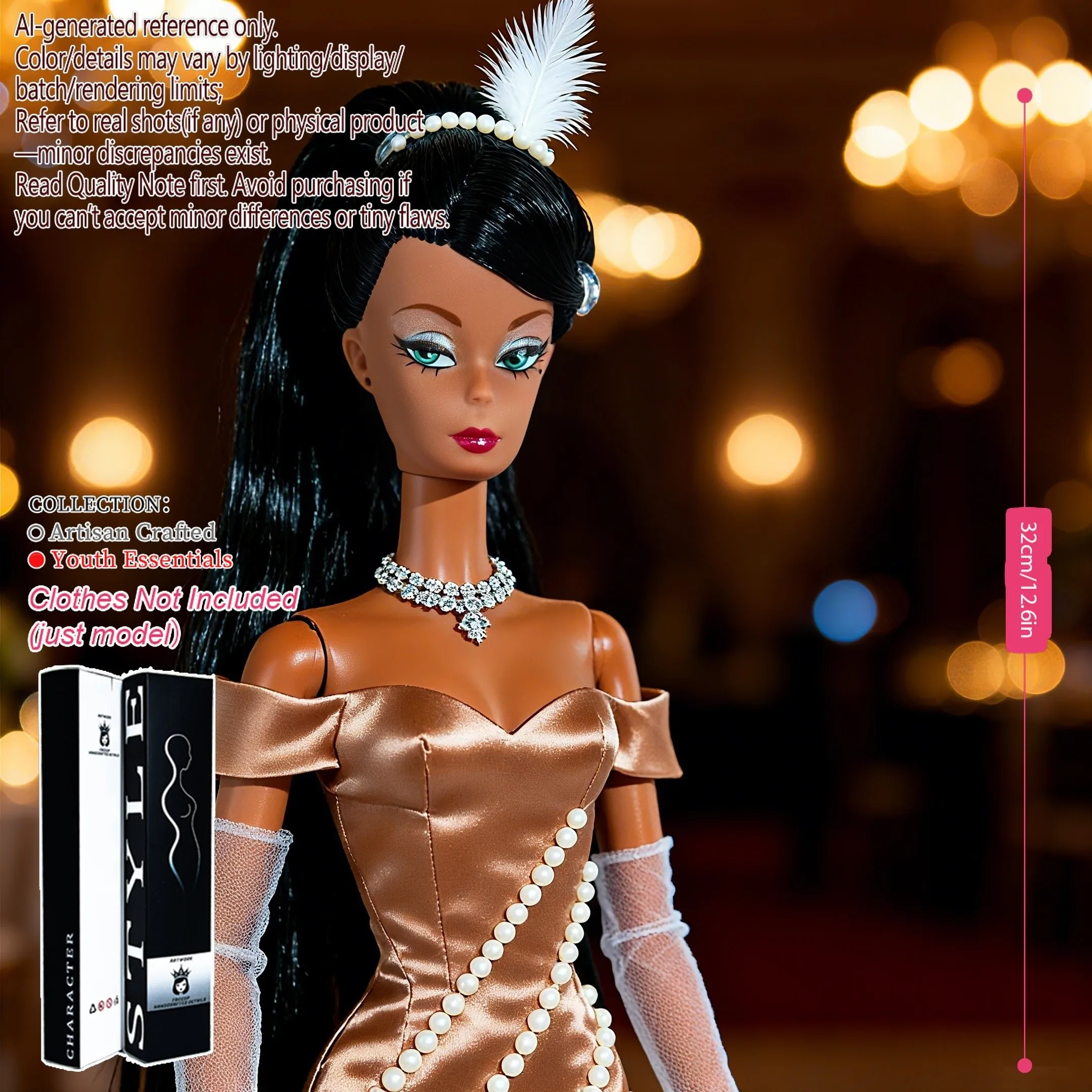 

12.6inch Realistic Collectible BJD Doll - Fashion Model Ball Jointed Doll with 12 Joints for DIY Crafting (No Clothing