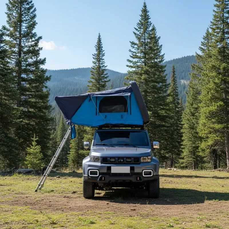 Outdoor Camping 1-3 Person Car Roof Top Tent Canvas Double Layer Waterproof Foldable Breathable Pickup Truck Compatible