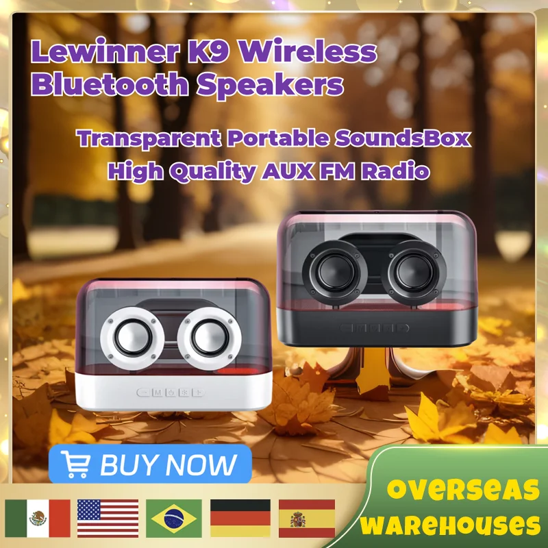 

Lewinner K9 Wireless Bluetoothspeakers Transparentportable Soundsbox High Quality Aux Fm Radio Support Record Tf Card Play Gilfs