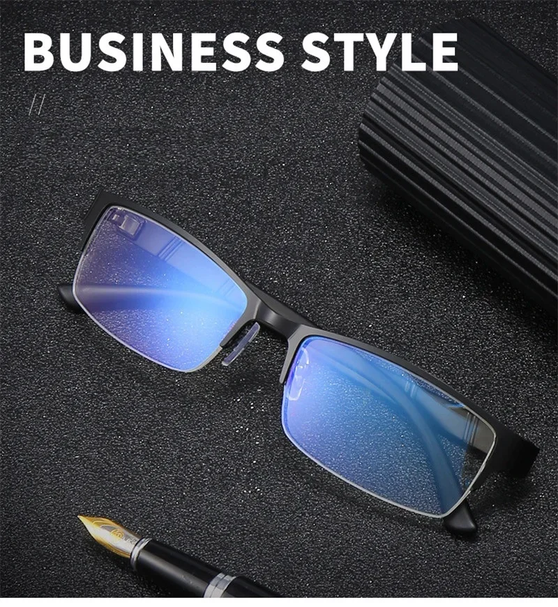TR90 Business Lesebrille Männer Halb Rahmen Anti-strahlung Presbyopie Brillen Frühling Bein Brillen 0 + 1,0 + 1,5 + 2,0 + 2,5 + 3,0 + 3,5 – Detail 1