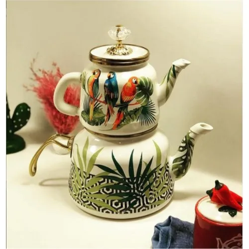 Miss Betty Enamel Teapot Parrot Pattern