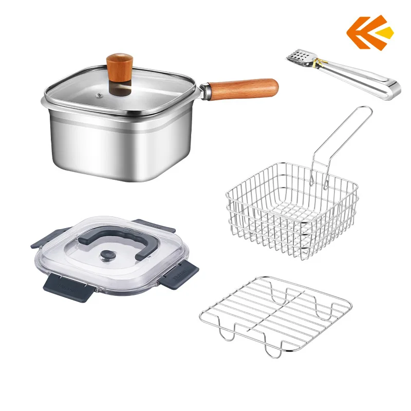 Poêle à frire carrée polyvalente en acier inoxydable, Portable, équipement de cuisine de Camping, Pot de friteuse pour