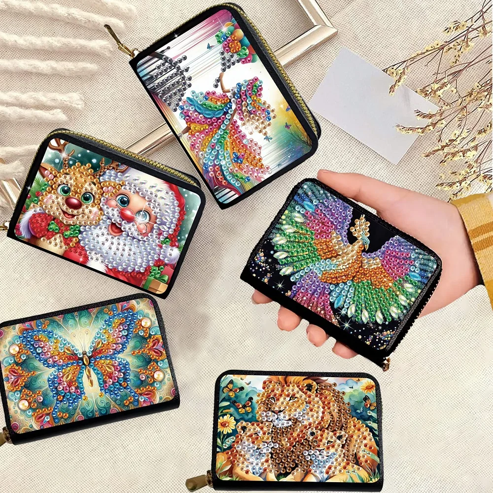 Kit de bolsa de bolsillo con pintura de arte de diamante, tema colorido, forma especial, arte de diamante, tarjetas pequeñas y monedas, bolsa de almacenamiento, bolsa de arte, regalo