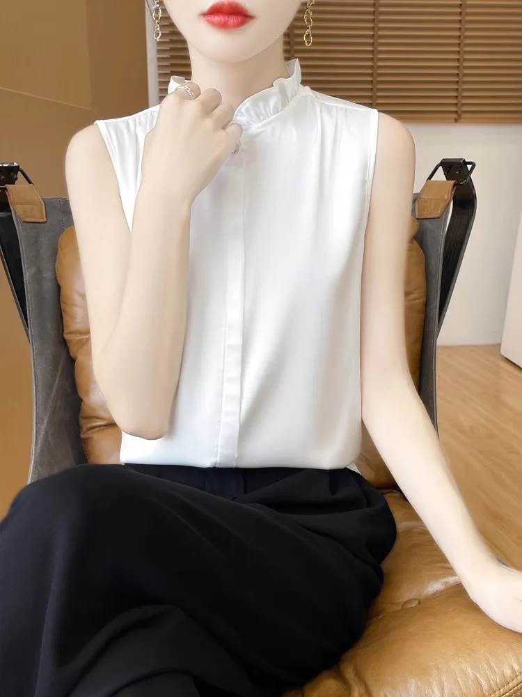 

Шелковая блузка с воротником-стойкой Antung, топ, новинка лета, женская одежда Sle Faion, внутренняя одежда, базовый слой, жилет-подхватка