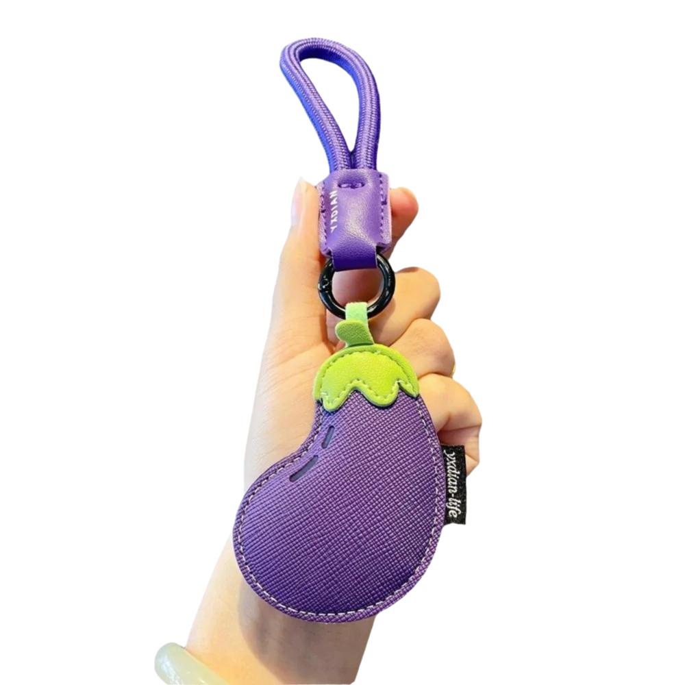 LLavero de verduras de dibujos animados a la moda, colgante de bolso de cuero PU con forma de zanahoria y berenjena, regalos de cumpleaños, cuerda trenzada, llavero de coche para niña/niño