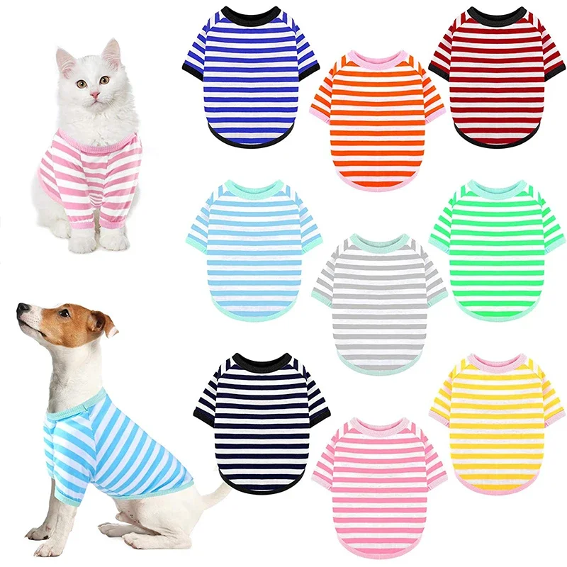 Summer Dog Striped T-Shirt Dog Shirt Breathable Pet Apparel Colorful Puppy Sweatshirt Dog Clothes for Small to Medium Dogs Puppy