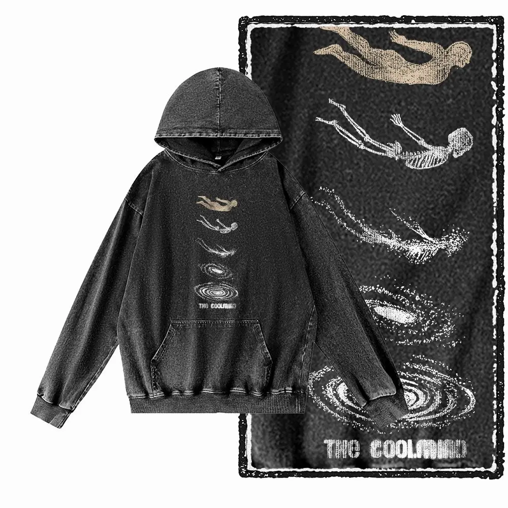G19 Acid Washed Black Cotton Men's Cool COOLMIND  Graphic Hoodies |  Streetwear Big Size O-neck men's Hoodie