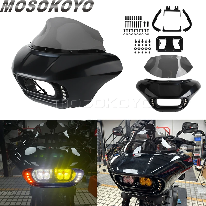 

Motorcycle Front Fairing Shark Headlights Fairings w/ Turn Signal DRL Light Cowl Cover For Harley Softail Fat Bob 114 FXFBS FXFB