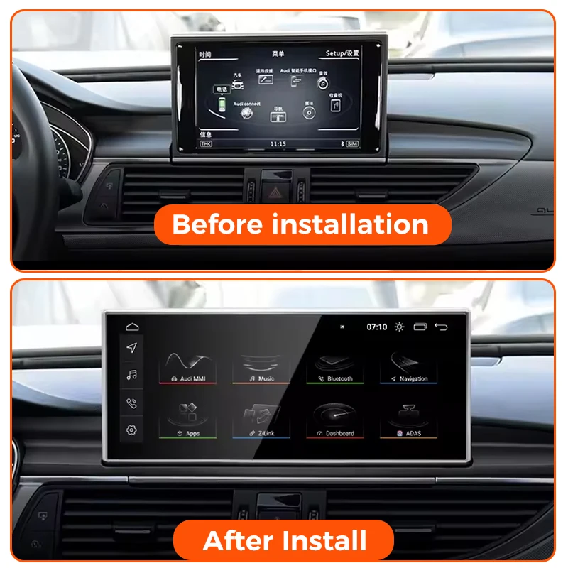 안드로이드 14 블루투스 자동차 라디오 멀티미디어 플레이어 Carplay 화면 스테레오 ntelligent 자동차 시스템 Audi A6 A7 C7 용 GPS 네비게이션