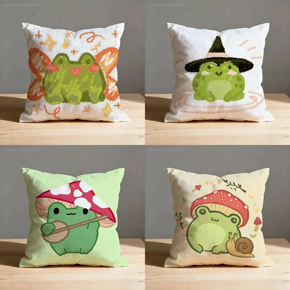 Funny Cute Green Frog Pillow Case For Sofa Decor Car Office Room Printing Cushion Cover Decorations and Protector