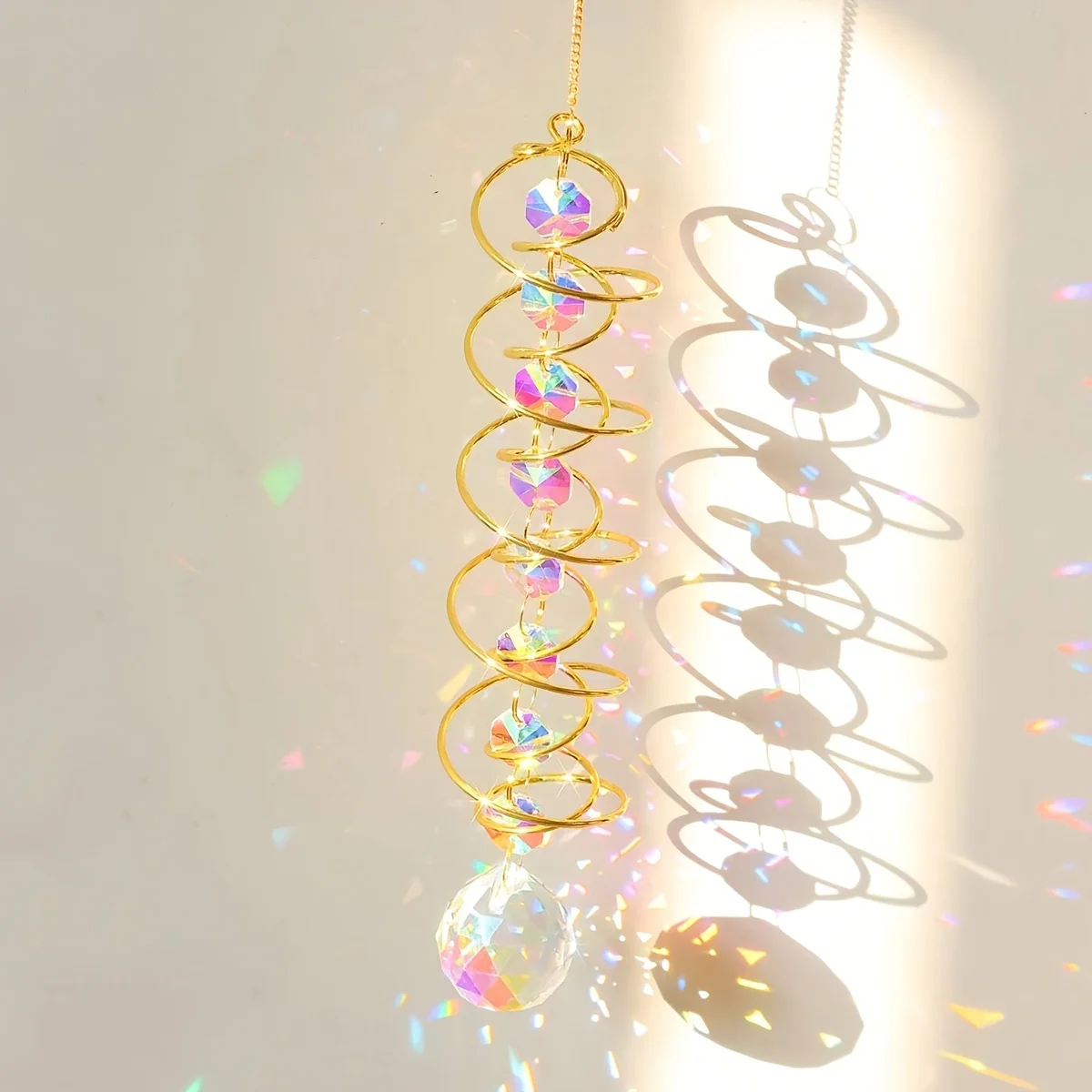 1 Crystal Sun Catcher Wind Spinner, Spiral Tail with Hook, 45cm Rainbow Maker, Classic Wind Chime for Garden & Home Decor