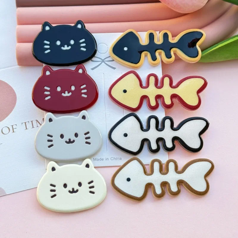 5pcs Cat Fish Bone Acrylic Flatback DIY Accessories Jewelry Mobile Phone Case Hole Shoes Patch Hairpin Hair Accessories Material