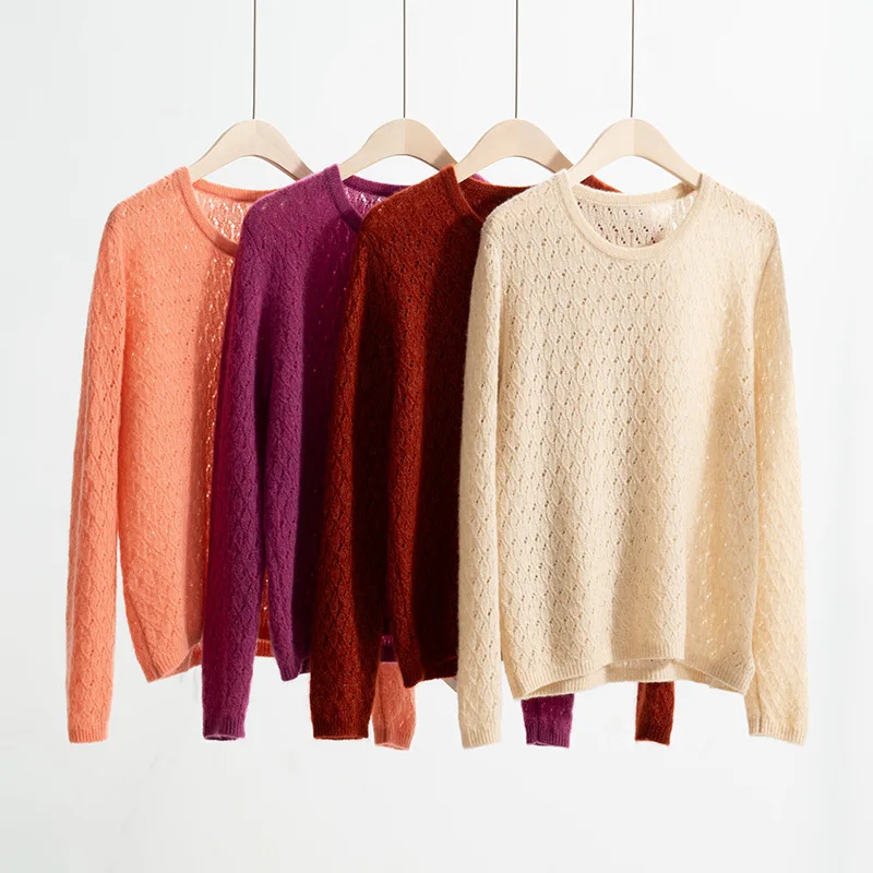 BirdTree, 25% seta 75% Cashmere maglioni eleganti, donna Oneck scava fuori, maglione Basics pendolari, 2024 autunno inverno Top T48475QM