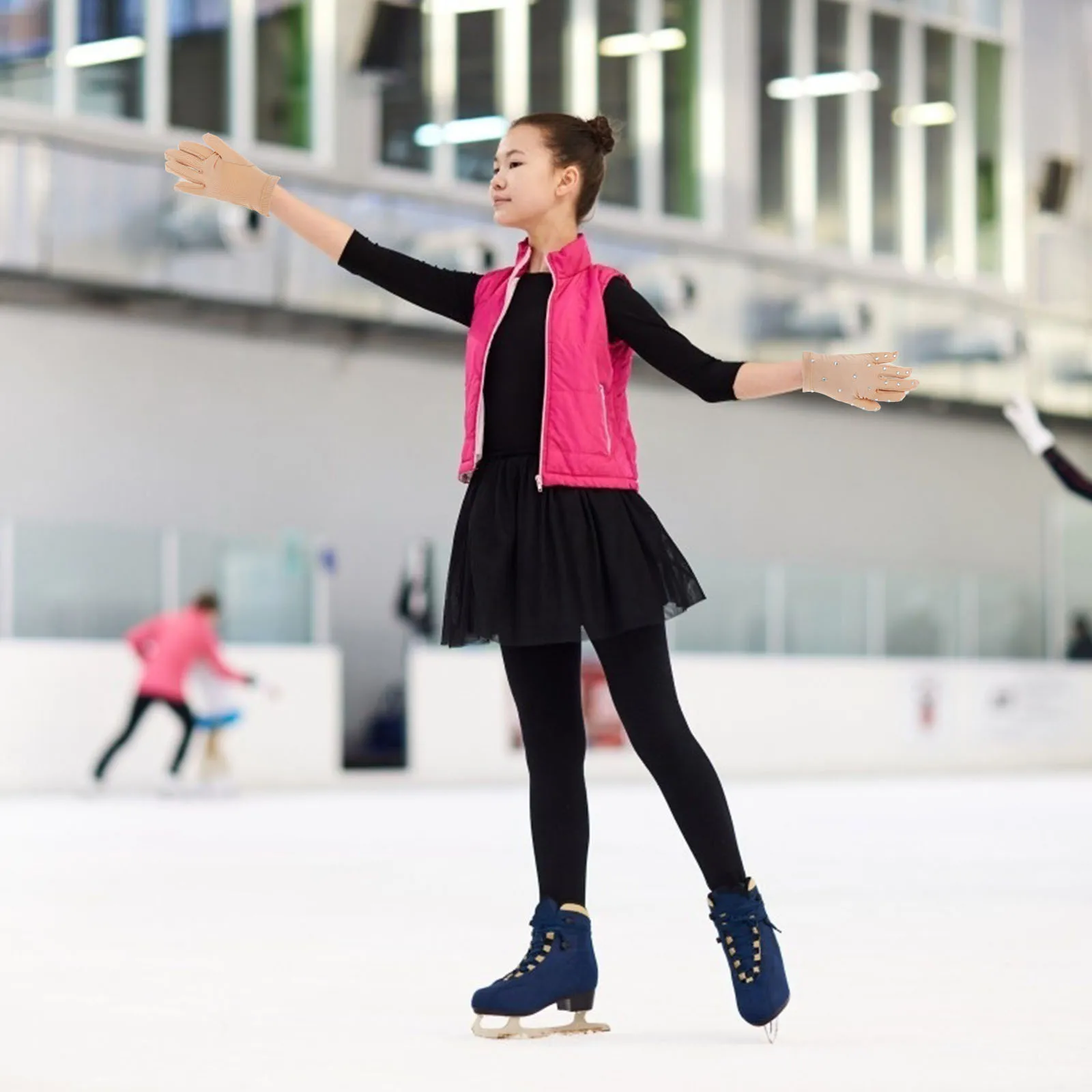 

1Pair Thermal Rhinestone Gloves High Quality Elastic Fiber Warmth Protection for Skating Dance Festival Non-Slip