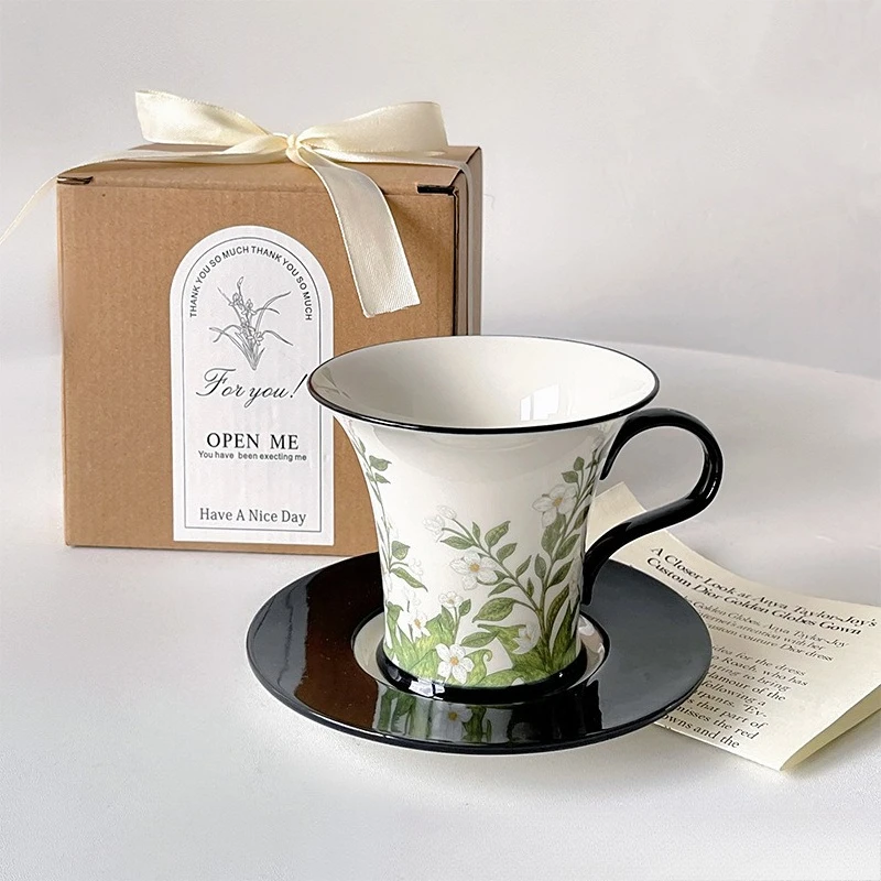 

Vintage American Style Jasmine Coffee Mug Set Birthday Gift Ceramic Cup with Saucer