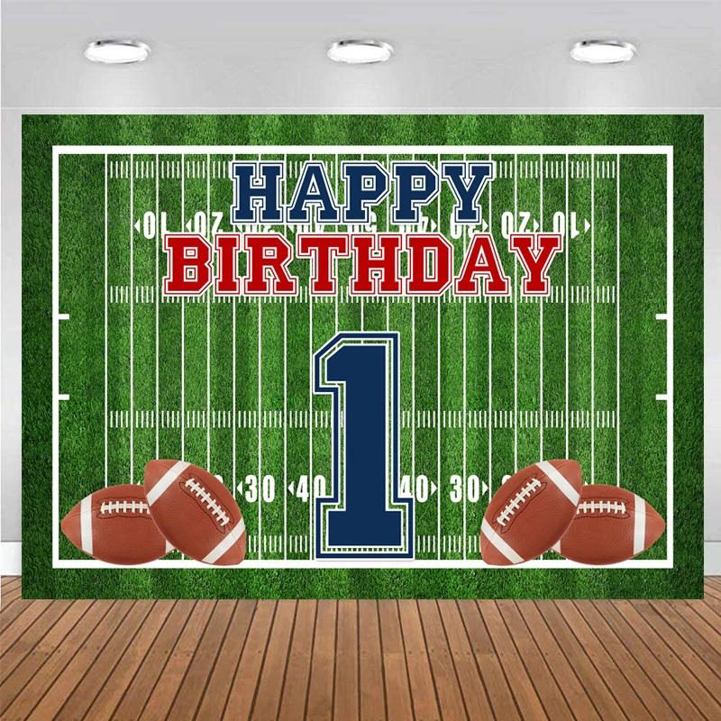 American Football Theme First Birthday Party Backdrop Touch Down Rugby Background Grass Field Stadium Decoration Photo Banner