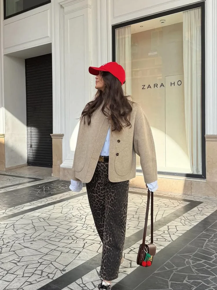 

Однобортное шерстяное пальто, однотонное женское повседневное короткое пальто с длинными рукавами и круглым вырезом, карманами, 2026, женская весенне-осенняя верхняя одежда, новинка