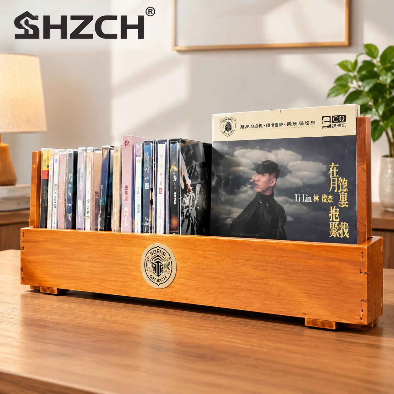 Solid Wood CD Holder Desk Organizer Large Capacity DVD Storage Box Walnut Display Case Home Music Album Collection Rack