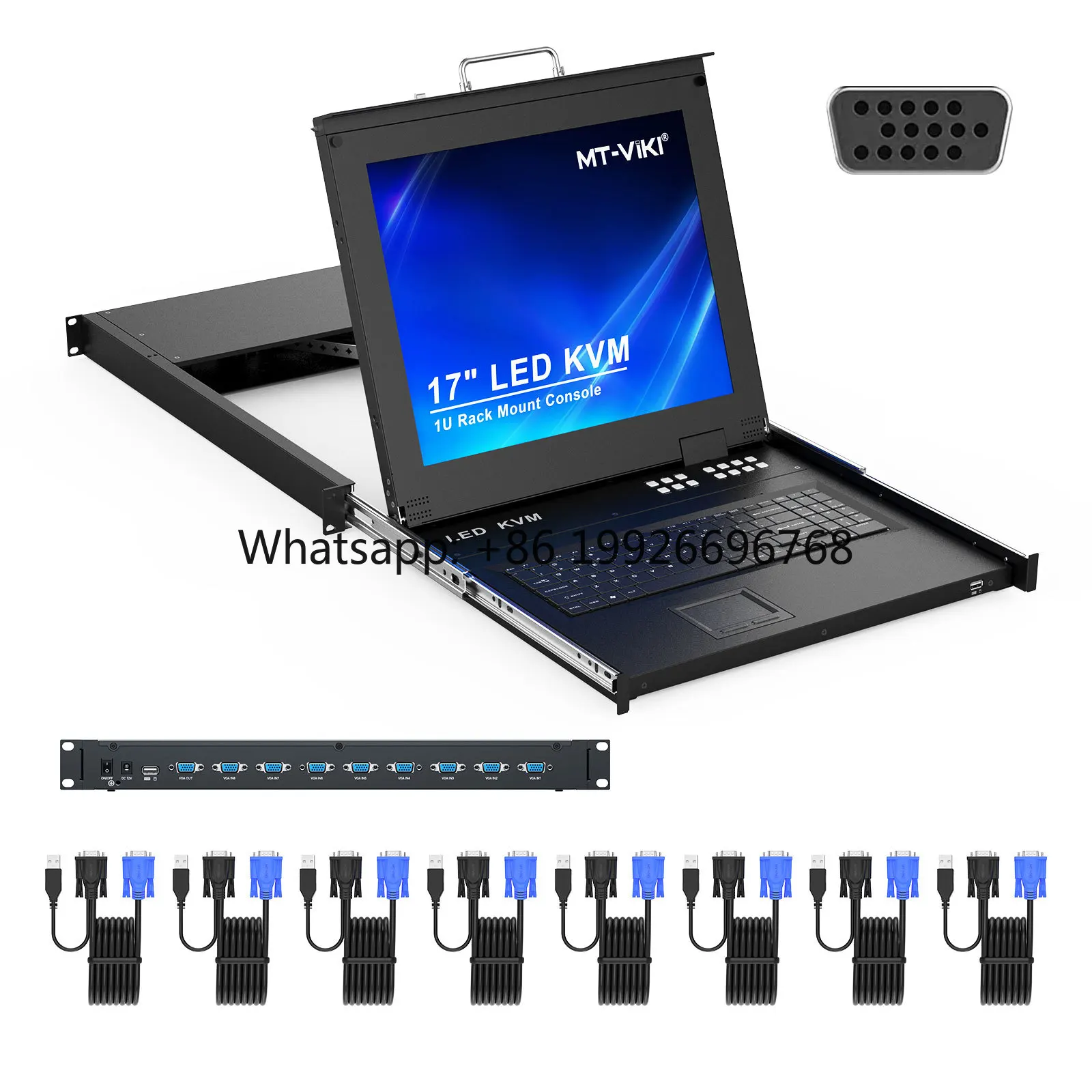 17'' Rack Mount KVM Switch VGA 8 Port, Rackmount Monitor KVM Fit 1U 19'' Rack, 600-800mm(23.6~31.8'') Depth