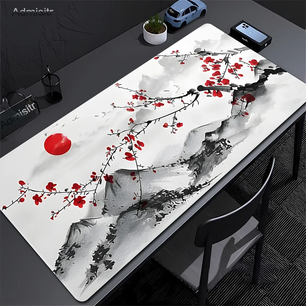 90X45cm Cherry Blossom Pattern Gaming Mouse Pad Large Laptop Desk Mat Carpet Non-slip Base Edge-locking Washable Office Home Use